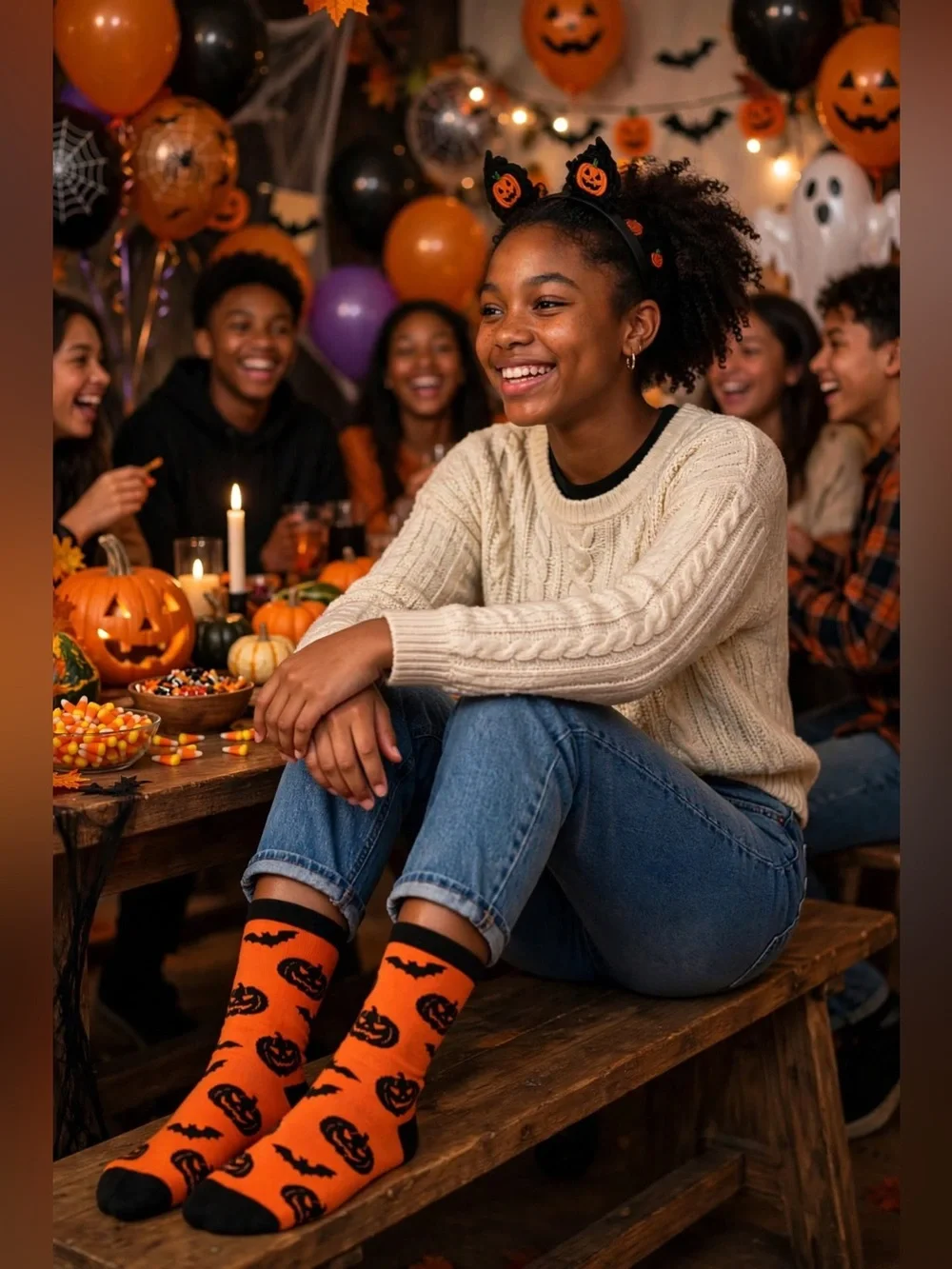 Veachog Halloween Socks - Women & Men Pumpkin and Bat Spooky holiday theme socks